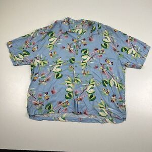 Disney Store Mickey Minnie Donald Hula Blue Hawaiian‎ Aloha Shirt Mens XXL 2XL